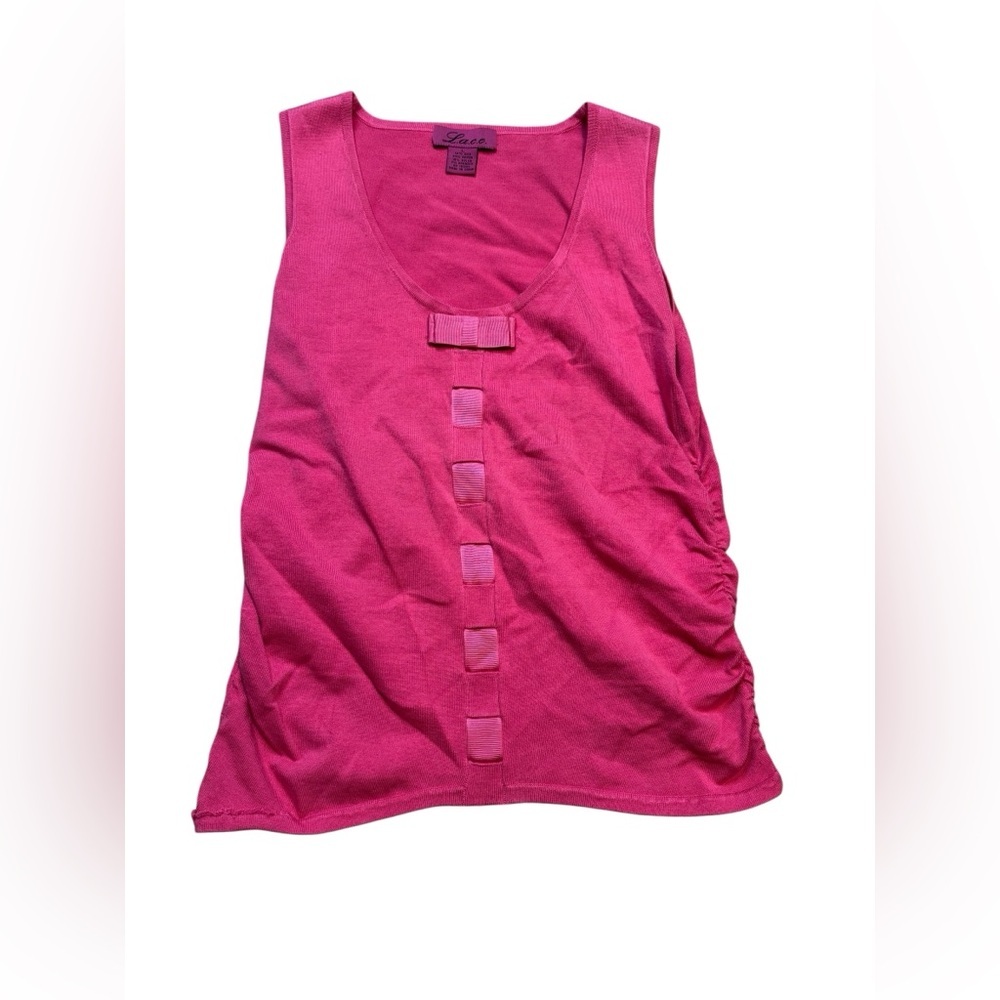 💖 L.A.C.E. Pink Silk Blend Bow Tank Top Women’s‎ Large Sleeveless 💖
